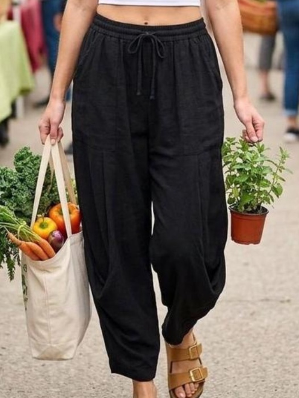 Tarse Harem Linen Blend Wide Leg Pants